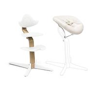 Stokke Nomi Silla Roble (White) + Newborn Set (White Grey Sand) - Incluye un Arnés de Seguridad de Cinco Puntos y Un Set de Tela Reversible y Lavable - Soporta hasta 150 kg