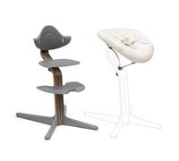 Stokke Nomi Silla (Walnut/Grey) + Newborn Set (Grey Grey Sand) - Incluye un Arnés de Seguridad de Cinco Puntos y Un Set de Tela Reversible y Lavable - Soporta hasta 150 kg