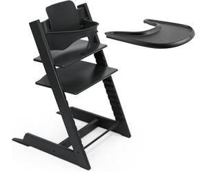 Stokke Tripp Trapp® + Baby Set² + Bandeja - Negro | Solución 2 en 1 desde 6 meses. Incluye la trona de madera, el Baby Set² para estar sentado con seguridad, y la bandeja.