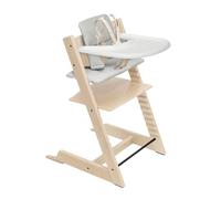 Stokke Tripp Trapp Trona 2 (Natural), Cojín 2 (Gris Nórdico) + Bandeja Stokke (Blanco) - Incluye Silla + Juego de Bebé con Arnés Extraíble para Niños de 6 a 36 Meses