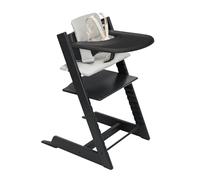 Stokke Tripp Trapp Trona 2 (Negro), Cojín 2 (Gris Nórdico) + Bandeja Stokke (Negro) - Incluye Silla + Juego de Bebé con Arnés Extraíble para Niños de 6 a 36 Meses