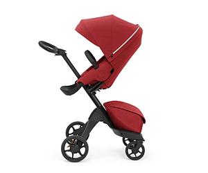 Stokke Xplory X, Rojo Rubí - Cochecito de lujo - Altura ajustable y tres posiciones para mayor comodidad - Acolchado, arnés y cremallera reflectora para mayor seguridad - Se pliega fácilmente