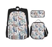 StOlmx Juego de 3 bolsas ligeras ajustables para viajes, senderismo, bolsa de almuerzo aislada y bolsa para lápices, impresión de libros de biblioteca, Llama Alpaca Cactus, Talla única