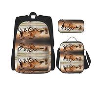 StOlmx Juego de 3 bolsas ligeras ajustables para viajes, senderismo, bolsa de almuerzo aislada y bolsa para lápices, impresión de libros de biblioteca, Caballo de correr., Talla única