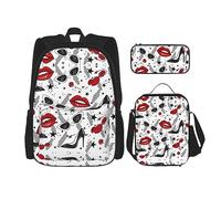 StOlmx Juego de 3 bolsas ligeras ajustables para viajes, senderismo, bolsa de almuerzo aislada y bolsa para lápices, impresión de libros de biblioteca, Labios Tacones altos, Talla única