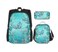 StOlmx Juego de 3 bolsas ligeras ajustables para viajes, senderismo, bolsa de almuerzo aislada y bolsa para lápices, impresión de libros de biblioteca, Mariposa azul claro, Talla única