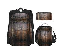 StOlmx Juego de 3 bolsas ligeras ajustables para viajes, senderismo, bolsa de almuerzo aislada y bolsa para lápices, impresión de libros de biblioteca, Puerta de madera rústica, Talla única
