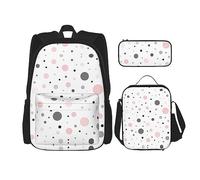 StOlmx Juego de 3 bolsas ligeras ajustables para viajes, senderismo, bolsa de almuerzo aislada y bolsa para lápices, estampado de plantas tropicales de flores rosas, Rosa Gris Blanco Moderno Patrón De