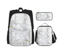 StOlmx Juego de 3 bolsas ligeras ajustables para viajes, senderismo, bolsa de almuerzo aislada y bolsa para lápices, impresión de libros de biblioteca, Mármol negro claro, Talla única