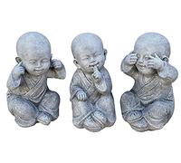 Stone and Style Figura de piedra de Buda de Shaolin, 3 unidades, 26 cm de alto, para ver nada, oír decir