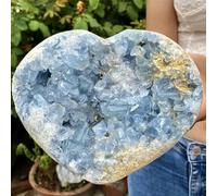 Stone Celestite Crystal Quartz Gem Heart-Shaped Crystal Cluster Gift Room Decoration Home Furnishings(200-300g)