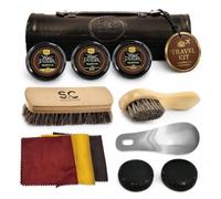 Stone & Clark 12PC Shoe Polish & Care Kit, Leather Shoe Shine Kit with Brown Wax, Shoe Brushes for Polishing