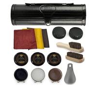 Stone & Clark 12PC Shoe Polish & Care Kit, Leather Shoe Shine Kit with Brown Wax, Shoe Brushes for Polishing