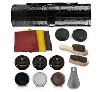 Stone & Clark 12PC Shoe Polish & Care Kit, Leather Shoe Shine Kit with Brown Wax, Shoe Brushes for Polishing