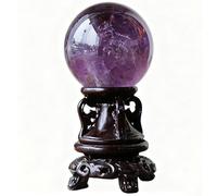 Stone Crystal Ball with Wood Stand Divination Sphere for Home Office Decor Semi Precious Ball, Amethyst Hand-Made for Decoration,60mm
