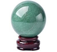 Stone, Crystal Ball with Wood Stand, Divination Sphere for Home Office Decor Semi-Precious Ball, Green for Decoration,80mm