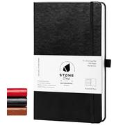 Stone Cuaderno diario de chef - Papel impermeable negro de 13 × 21 cm, 144 páginas, medio rayado y medio en blanco, tapa dura de cuero vegano, conversiones de cocina, libro de recetas premium