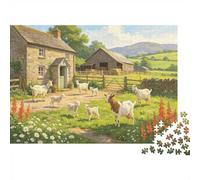 Stone Farmhouse Puzzle for Adults 1000Pc Recyclable Pastoral Goats Senior Puzzles Imposible, Duro y difícil Desafiante Alivia la Demencia senil Activity 38x26cm/1000pcs