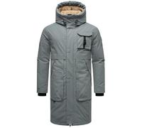 STONE HARBOUR Abrigo de invierno largo y cálido para hombre con capucha ajustable de forro polar Cyriaan XX S-3XL, Azul Tormentoso, M