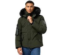 STONE HARBOUR Halvaar Halvaar - Chaqueta de invierno para hombre con capucha desmontable de piel sintética, tallas S-3XL, Oliva con pelaje negro, S