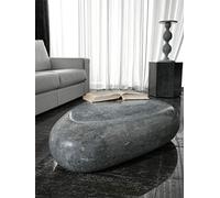 Stone Home Furniture, Mesa de salón Moderna Base Ovalada de Madera contrachapada Marina recubierta de Piedra fósil Gris Piedra, Modelo Sasso Medium, Color Gris Oscuro, 98 x 52 x 27 cm