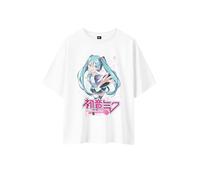 STONE K Licences Anime Hatsune Miku - Camiseta de manga corta para mujer, corte holgado, impresión francesa de alta definición, respetuosa con el medio ambiente, talla XS-XL, color negro, Color blanco