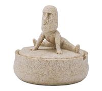 Stone Man Cenicero con tapa para control de olores, diseño único de resina de estatua de piedra, adorno creativo de escritorio, ideal para decoraciones temáticas de isla de Pascua, para fumadores y