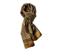 Stone Pañuelo Hombre 100% Seda Bufanda Vintage Patrón Cuadros Flores Dorado, Talla Única