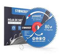 STONE REEF Hoja de sierra circular de 254x30 cm, incluye adaptador a agujero de 20 mm, compatible con sierra de inmersión y sierra circular de Bosch, Makita, ideal para madera, metal y aluminio