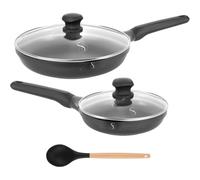 Stone&Stone Juego de 2 sartenes 24 y 28 cm extremadamente antiadherentes | inducción gas | aluminio y acero batería profesional + 2 tapas y 2 cucharas