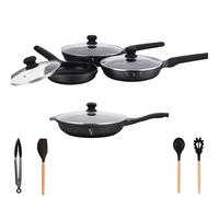 Stone&Stone Juego de 4 sartenes antiadherentes de 20 cm/24 cm/28 cm/32 cm, batería de sartenes profesionales, inducción y gas, revestimiento alemán súper antiadherente, sin PFAS, PTFE y PFOA + 4 tapas