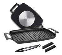 Stone&Stone Plancha Grill Inducción Rectangular 47 cm con Pinza, Plancha BBQ Antiadherente con Revestimiento Cerámico Alemán, Base de Acero Completo, Apta para Gas y Horno, Sin PFAS, PFOA ni PTFE