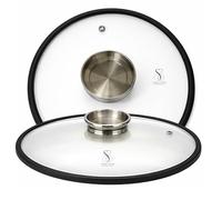Stone&Stone Tapa de Vidrio Templado 28 cm para Sartén y Olla, Borde de Silicona, Válvula de Salida de Vapor, Tapón Aroma, Asa de Acero