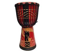 Stoneage Arts Djembe Tambor Tallado Bongo Africano También Una Impresionante Idea de Regalo Opción de Decoración Única. Carver Abstracto Elephant Giraffe Turtle. (15 pulgadas, Elefante Rojo)