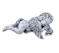 stoneandstyle Figura de ángel tumbado con alas, resistente a las heladas y a la intemperie hasta -30 °C, piedra fundida maciza