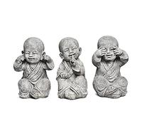 stoneandstyle Figuras de piedra, conjunto de 3 monjes Shaolin, no ver nada, escuchar nada, no decir nada, fundición de piedra y resistente a la intemperie