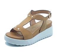 Stonefly 223717 Parky 36 Tobacco Sandalias para mujer de piel nobuck con cuña alta, Tobacco., 39 EU