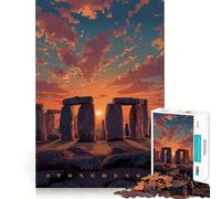 Stonehenge al Atardecer Pixel Art para Adultos Rompecabezas de 1000 Piezas Rompecabezas Mental Divertido y Relajante Montaje de imágenes Sorpresa cálida 50x75cm