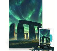 Stonehenge bajo la Aurora Boreal Rompecabezas de 1000 Piezas para Adultos Regalo Ideal para los Amantes de la lógica un Juego de Mesa Sencillo y Divertido con Bordes limpios y un Bonito Detalle