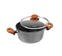 STONELINE BACK TO NATURE Cacerola con Tapa 20 cm Efecto Madera Olla Cacerola Inducción MADE IN GERMANY Revestimiento Antiadherente con Partículas de Piedra Reales, Todo Tipo Cocinas, Cocinar Sin Grasa