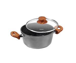 STONELINE BACK TO NATURE Cacerola con Tapa 20 cm Efecto Madera Olla Cacerola Inducción MADE IN GERMANY Revestimiento Antiadherente con Partículas de Piedra Reales, Todo Tipo Cocinas, Cocinar Sin Grasa