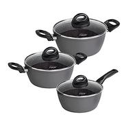 STONELINE Batería de Cocina de CERÁMICA 6 Piezas 18/20/24 cm Juego Ollas Sartenes Induccion con Tapas Revestimiento Antiadherente con Partículas Piedra Reales, Todo Tipo de Cocinas, Grigio