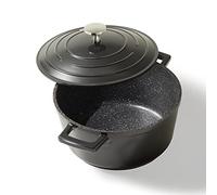 STONELINE Cacerola Inducción con Tapa 20 cm, 2,6 L, Olla Antiadherente Revestimiento con Partículas de Piedra Reales, Cazuela Cocotte para Todo Tipo de Cocinas y Horno, Color: Negro