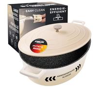 STONELINE Cacerola Inducción con Tapa 32 cm, 6,6 L, Olla Antiadherente Revestimiento con Partículas de Piedra Reales, Cazuela Cocotte para Todo Tipo de Cocinas y Horno, Color: Crema