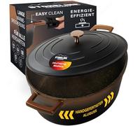 STONELINE Cacerola Inducción con Tapa 32 cm, 6,6 L, Olla Antiadherente Revestimiento con Partículas de Piedra Reales, Cazuela Cocotte para Todo Tipo de Cocinas y Horno, Color: Negro/Oro Rojo