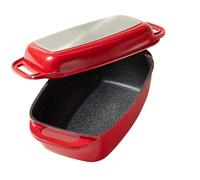 STONELINE Cazuela Rectangular 40x22 cm Aluminio Fundido con Tapa Inducción Cacerola Olla Revestimiento Antiadherente con Partículas de Piedra Reales, Todo Tipo de Cocinas, Cocinar Sin Grasa, Rojo