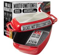 STONELINE Cazuela Rectangular XXL 43x26 cm Aluminio Fundido con Tapa Inducción Cacerola Olla Revestimiento Antiadherente con Partículas de Piedra Reales, Todo Tipo de Cocinas, Cocinar Sin Grasa, Rojo