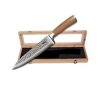 STONELINE Cuchillo Chef de Acero Damasco 34 cm, Hoja Martillada Extremadamente Afilada de 20,3 cm, 67 Capas, Cuchillo Cocinero Uiversal Profesional, Mango de Nogal, Embalaje Madera, Cuchillo Cocina