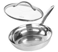 STONELINE PURE Sartén de acero inoxidable 20 cm, sartén con tapa, sartén de acero inoxidable sin recubrimiento, apta para lavavajillas, apta para horno, apta para todo tipo de cocinas e inducción