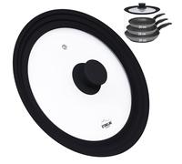 STONELINE - Tapa universal de cristal para estufas, ollas ollas de 24/26/28 cm, borde de silicona, tapa multifunción resistente al calor, 3 tamaños, color negro